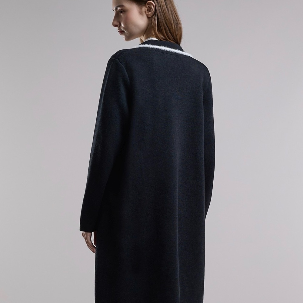 BNWOT Zara Elegant Black and White Trim Women's Knit Coat - Picture 3 of 4
